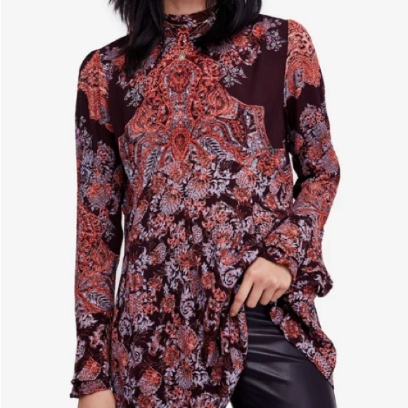 Free People Tops - Free People NWT High Neck Cut Out Long Sleeve Tunic Top Maroon Red Med OB834537